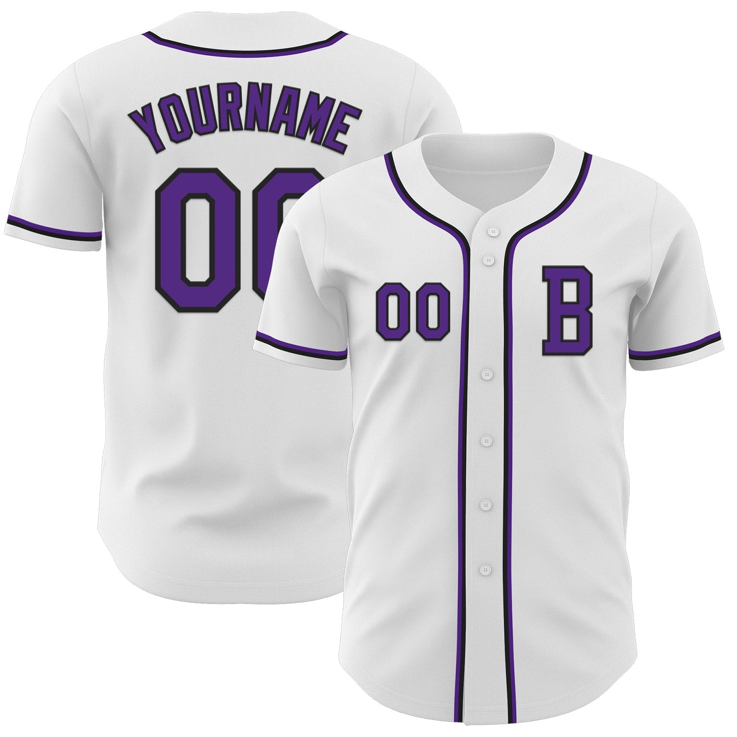 Custom White Purple-Black Authentic Baseball Jersey - Main View
