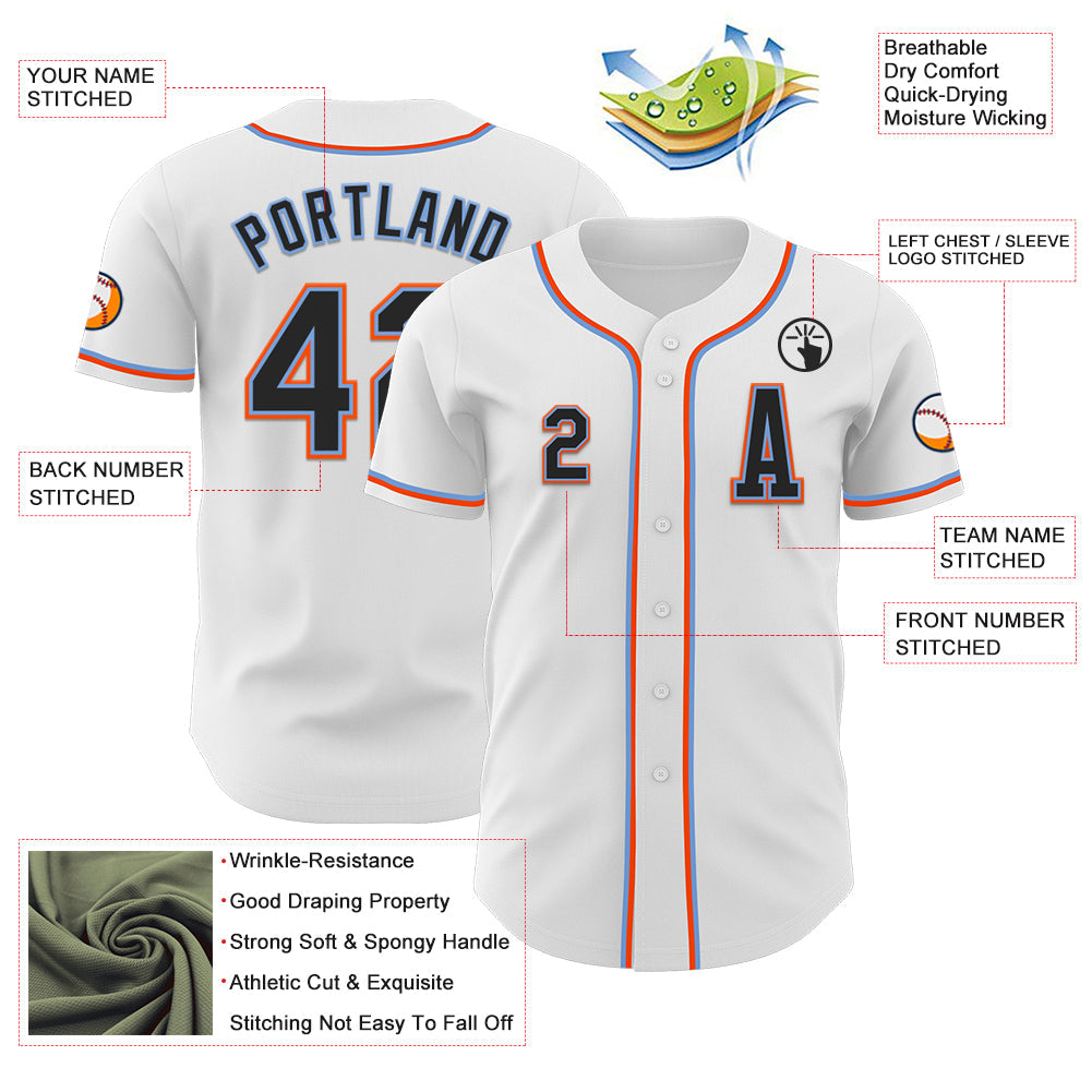 Custom White Black Powder Blue-Orange Authentic Baseball Jersey view 2