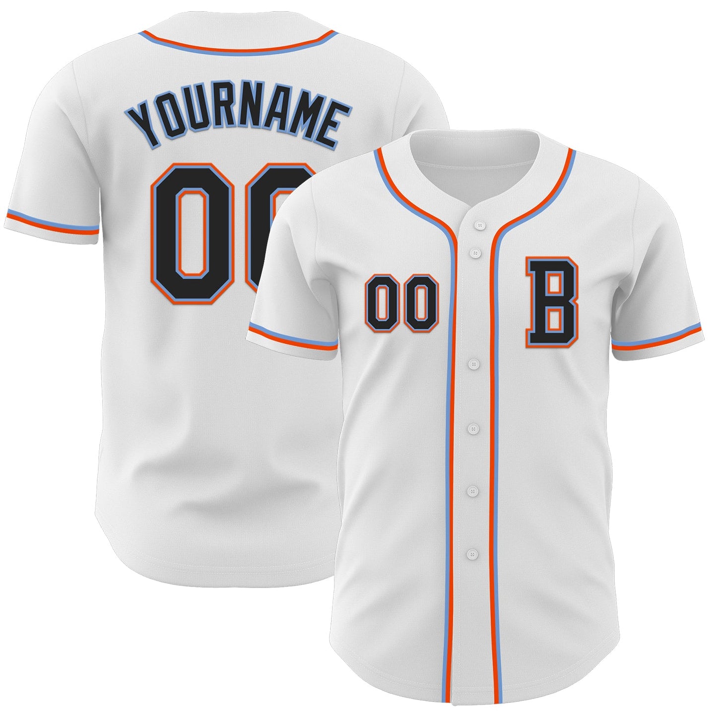 Custom White Black Powder Blue-Orange Authentic Baseball Jersey - Main View