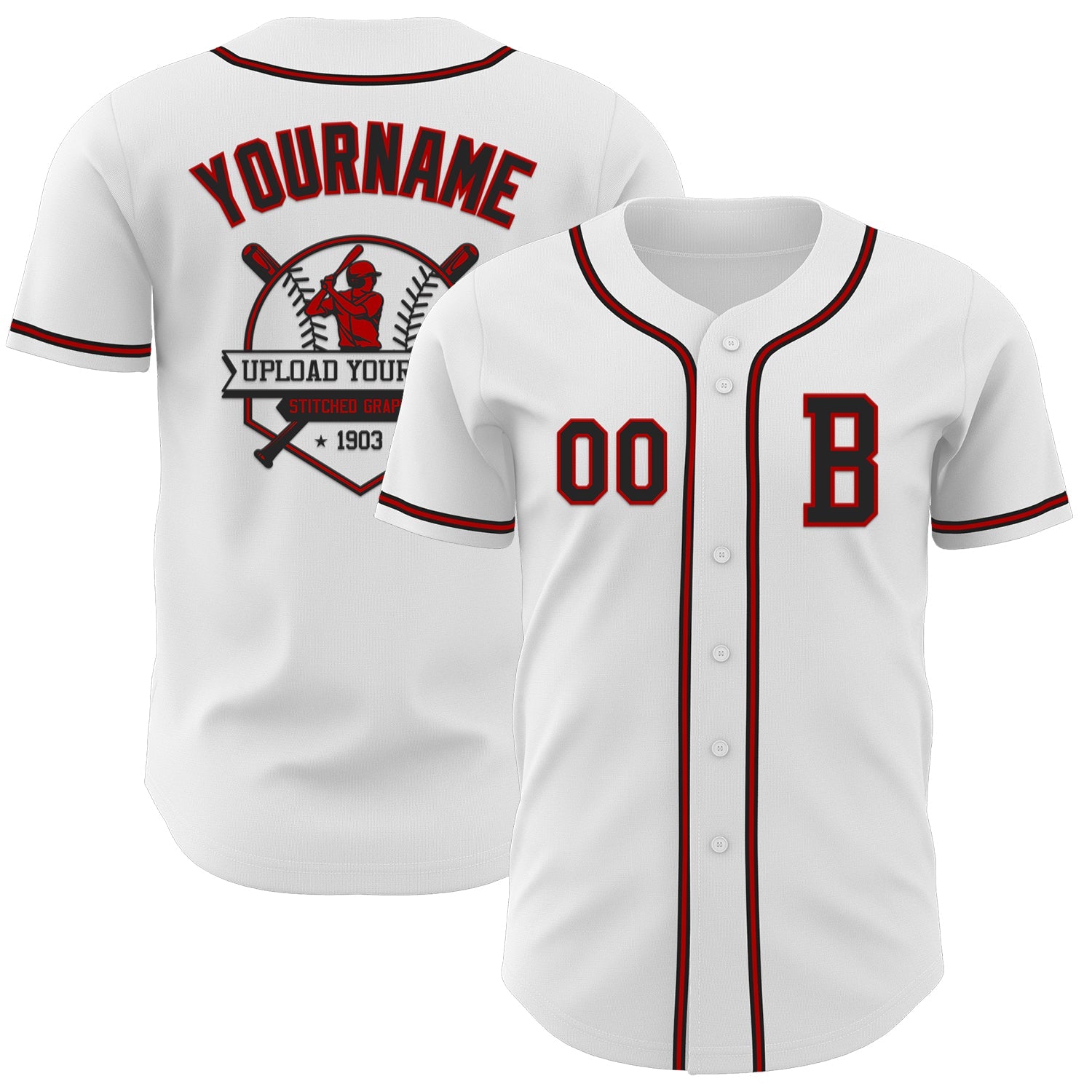 Custom White Black-Red Authentic Baseball Jersey view 5