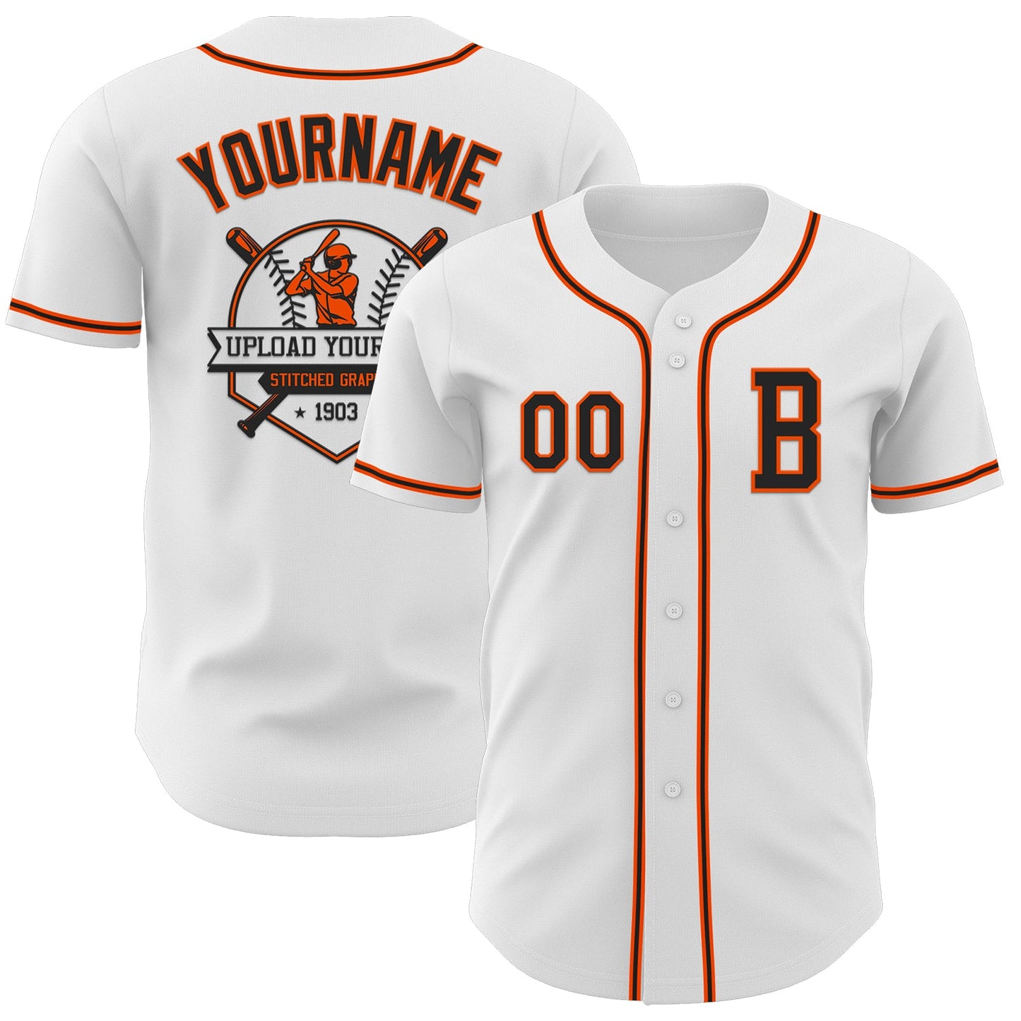 Custom White Black-Orange Authentic Baseball Jersey view 5