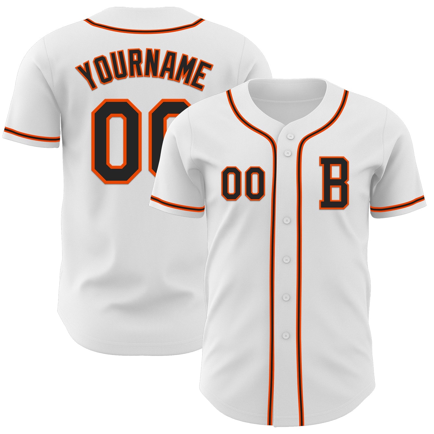 Custom White Black-Orange Authentic Baseball Jersey - Main View