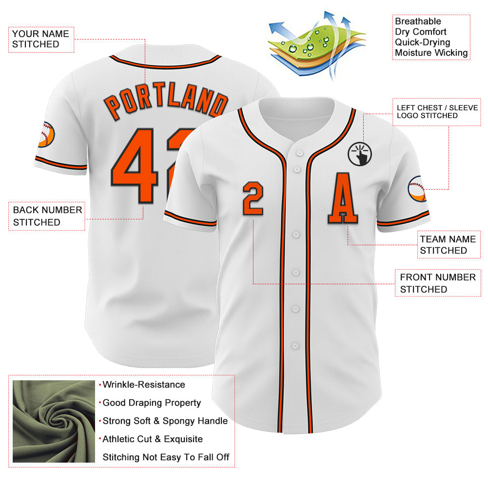 Custom White Orange-Black Authentic Baseball Jersey view 2
