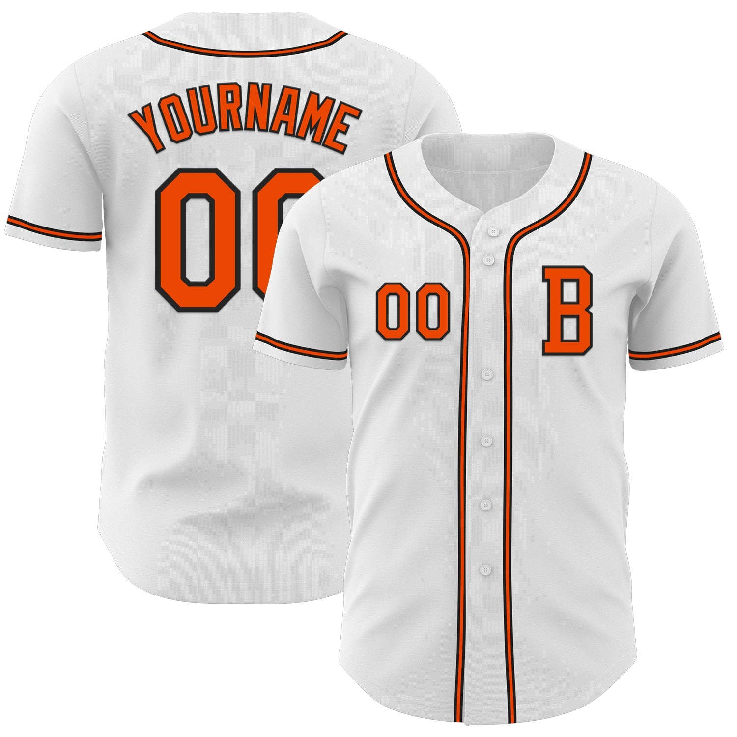 Custom White Orange-Black Authentic Baseball Jersey - Main View