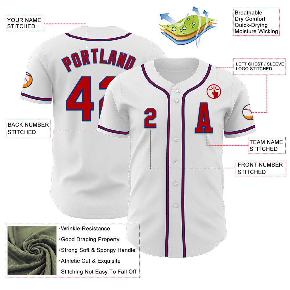 Custom White Red-Royal Authentic Baseball Jersey view 2