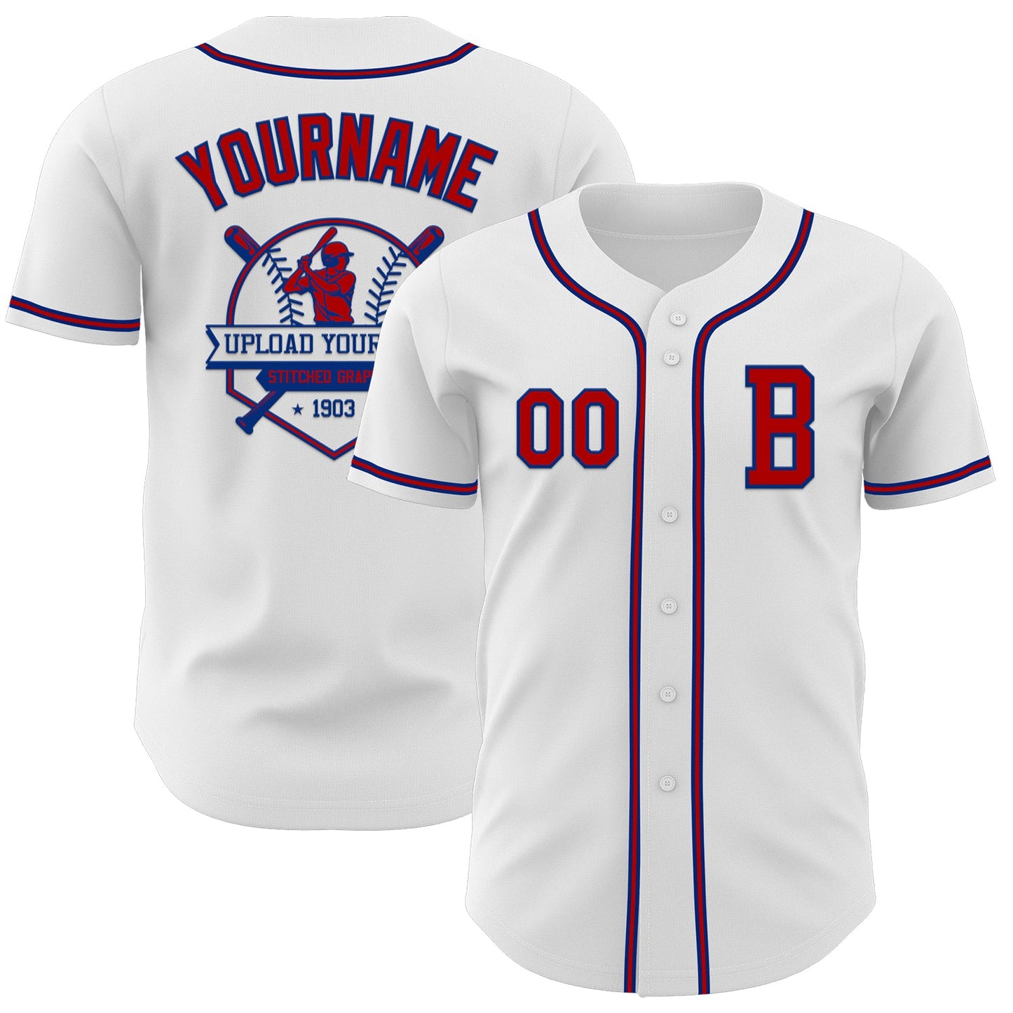 Custom White Red-Royal Authentic Baseball Jersey view 5