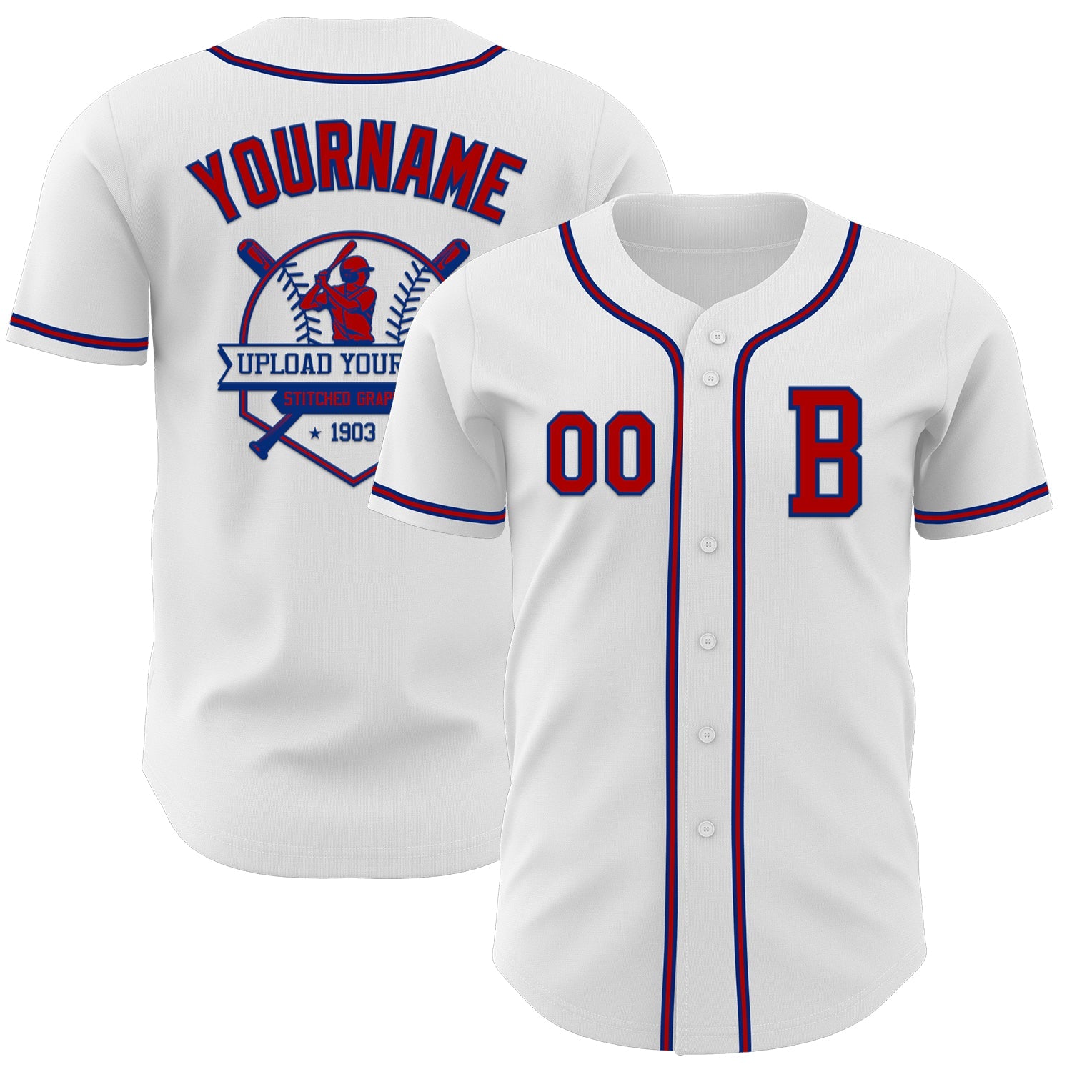 Custom White Red-Royal Authentic Baseball Jersey view 5