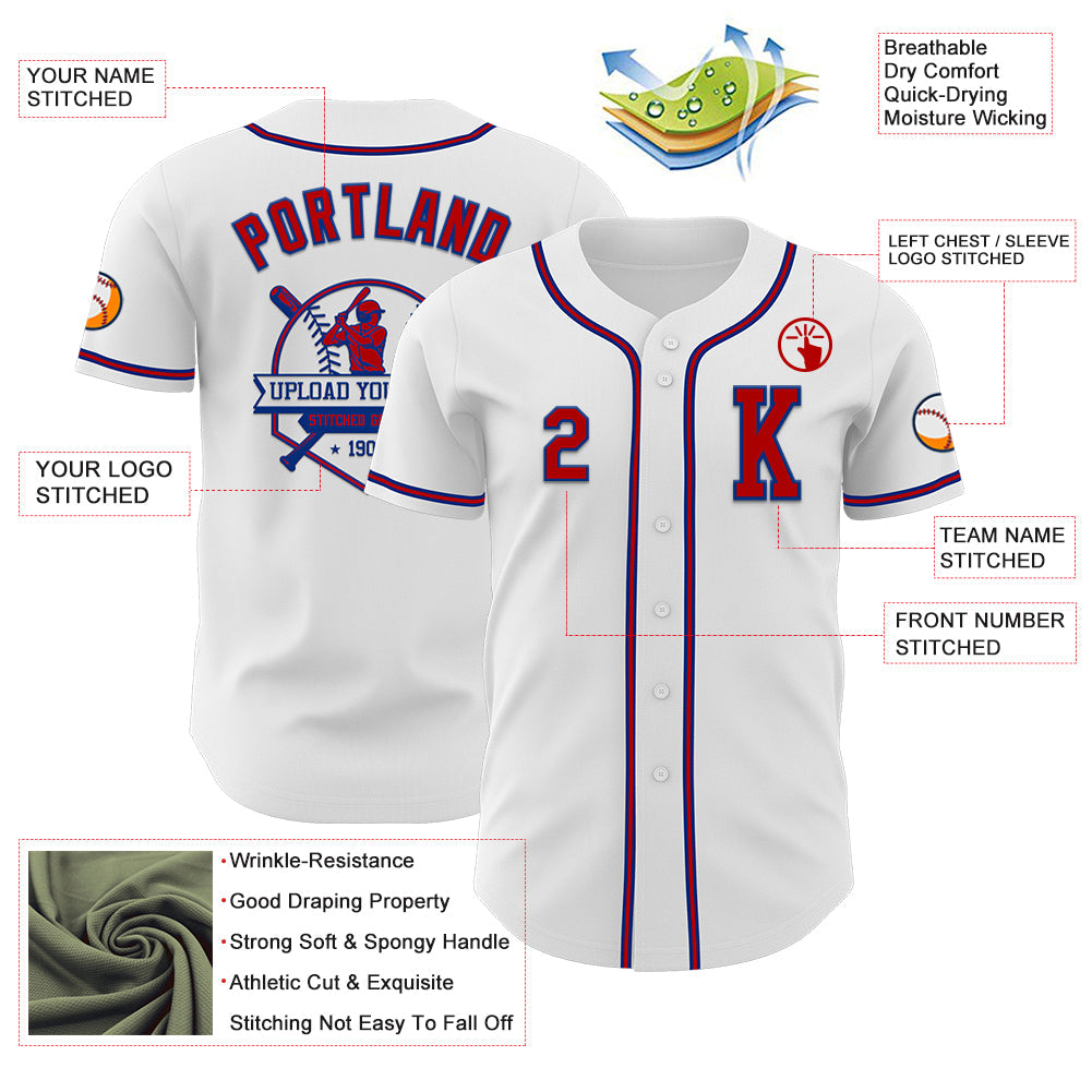 Custom White Red-Royal Authentic Baseball Jersey view 6