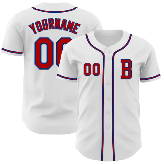 Custom White Red-Royal Authentic Baseball Jersey - Main View
