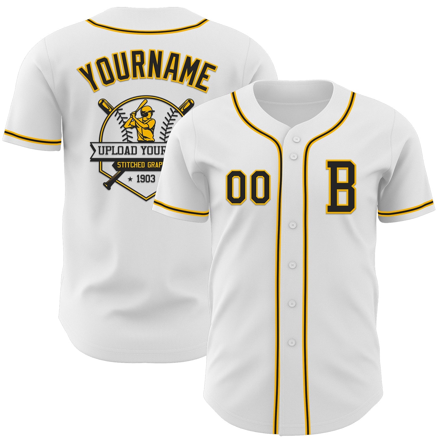 Custom White Black-Gold Authentic Baseball Jersey view 5