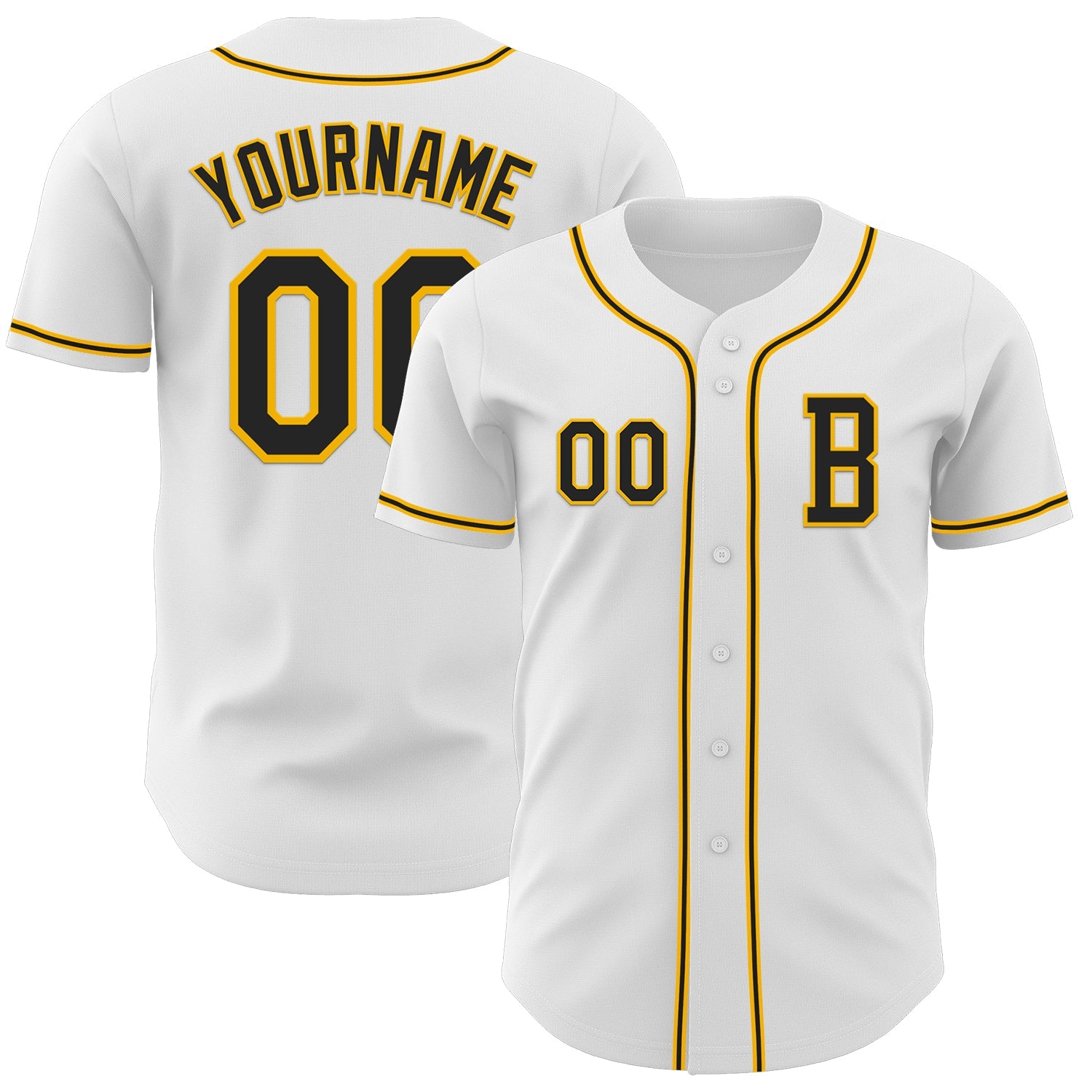 Custom White Black-Gold Authentic Baseball Jersey - Main View