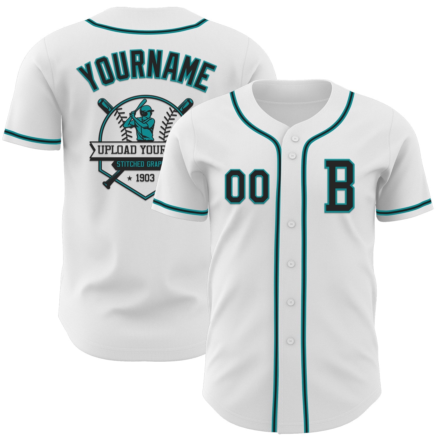 Custom White Black-Teal Authentic Baseball Jersey view 5