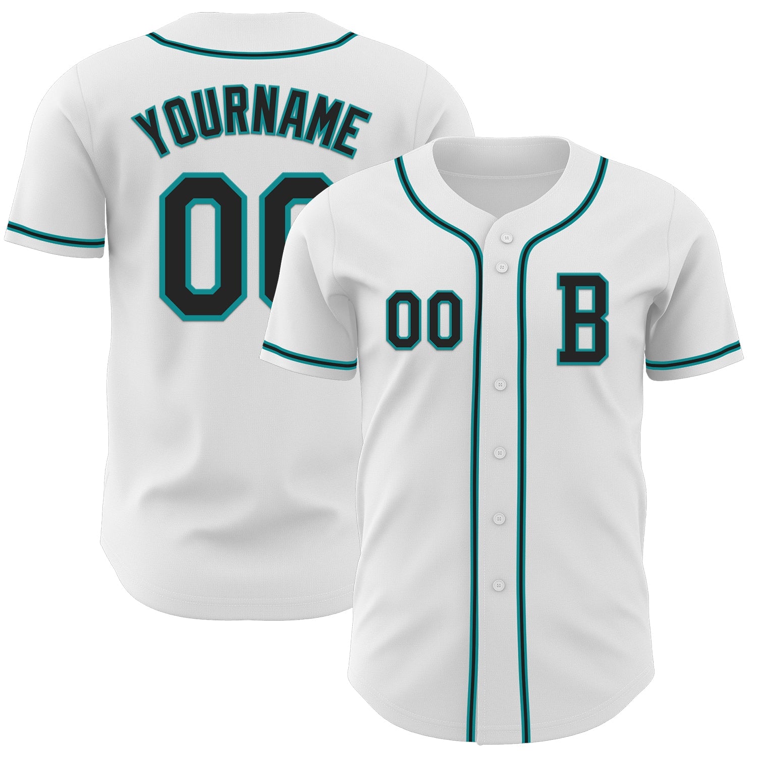 Custom White Black-Teal Authentic Baseball Jersey - Main View