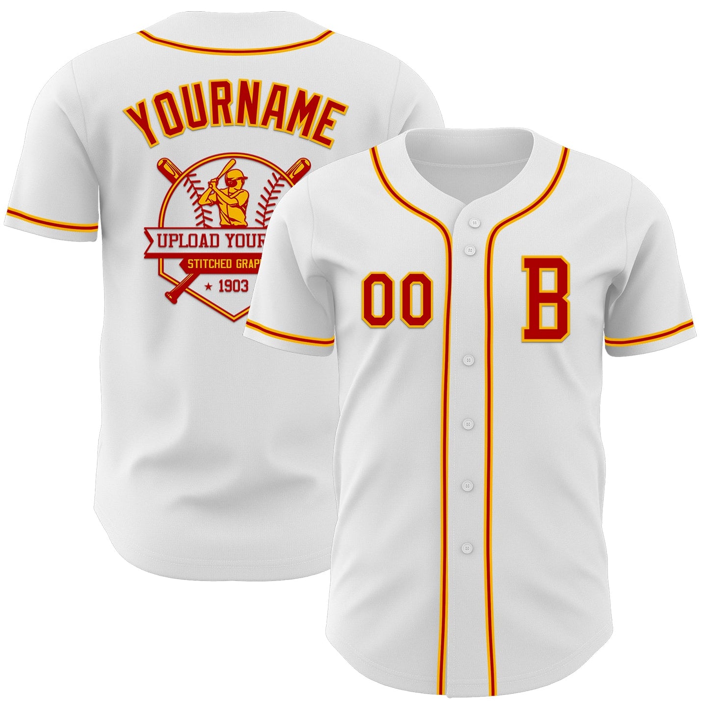 Custom White Red-Gold Authentic Baseball Jersey view 5