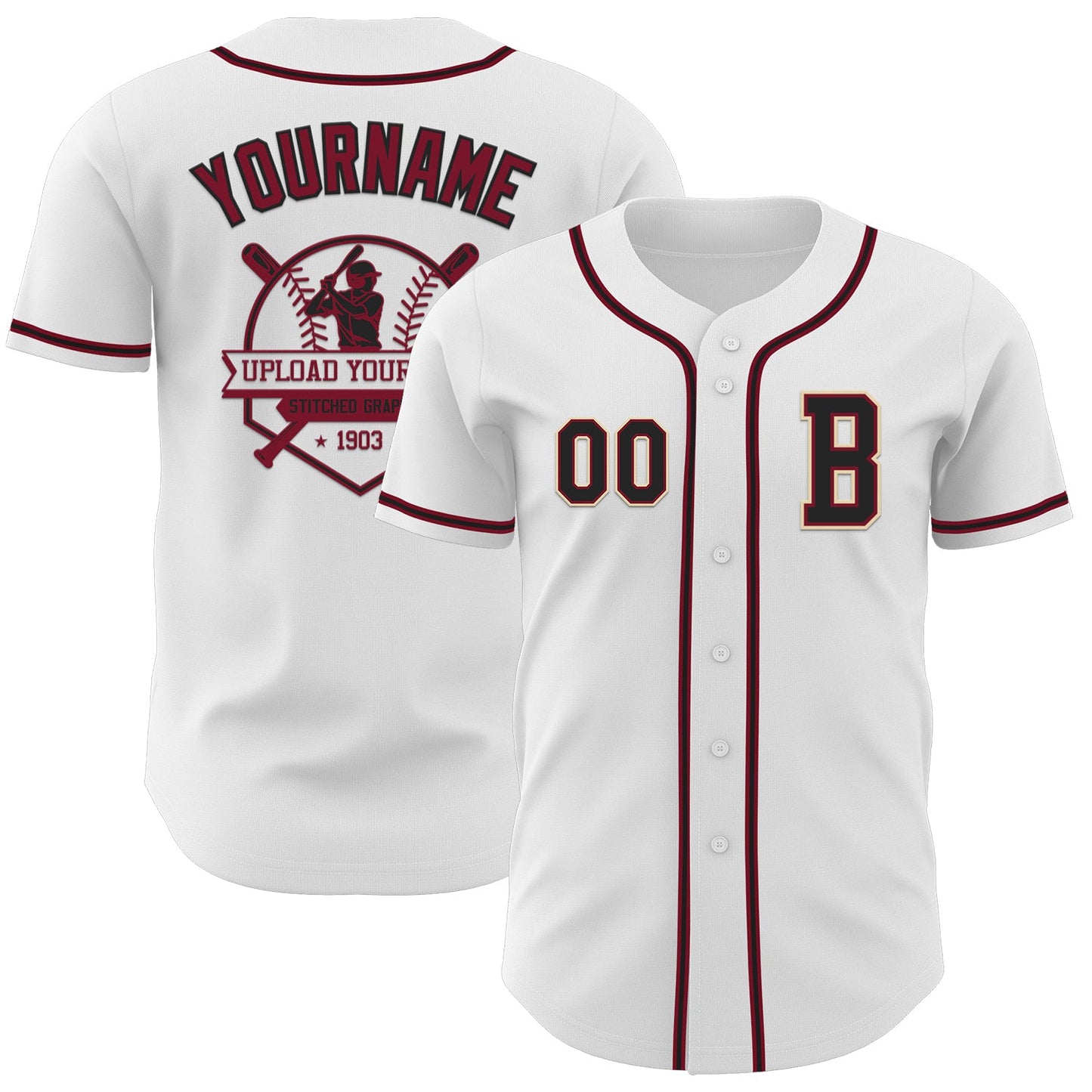 Custom White Black Crimson-Cream Authentic Baseball Jersey view 5