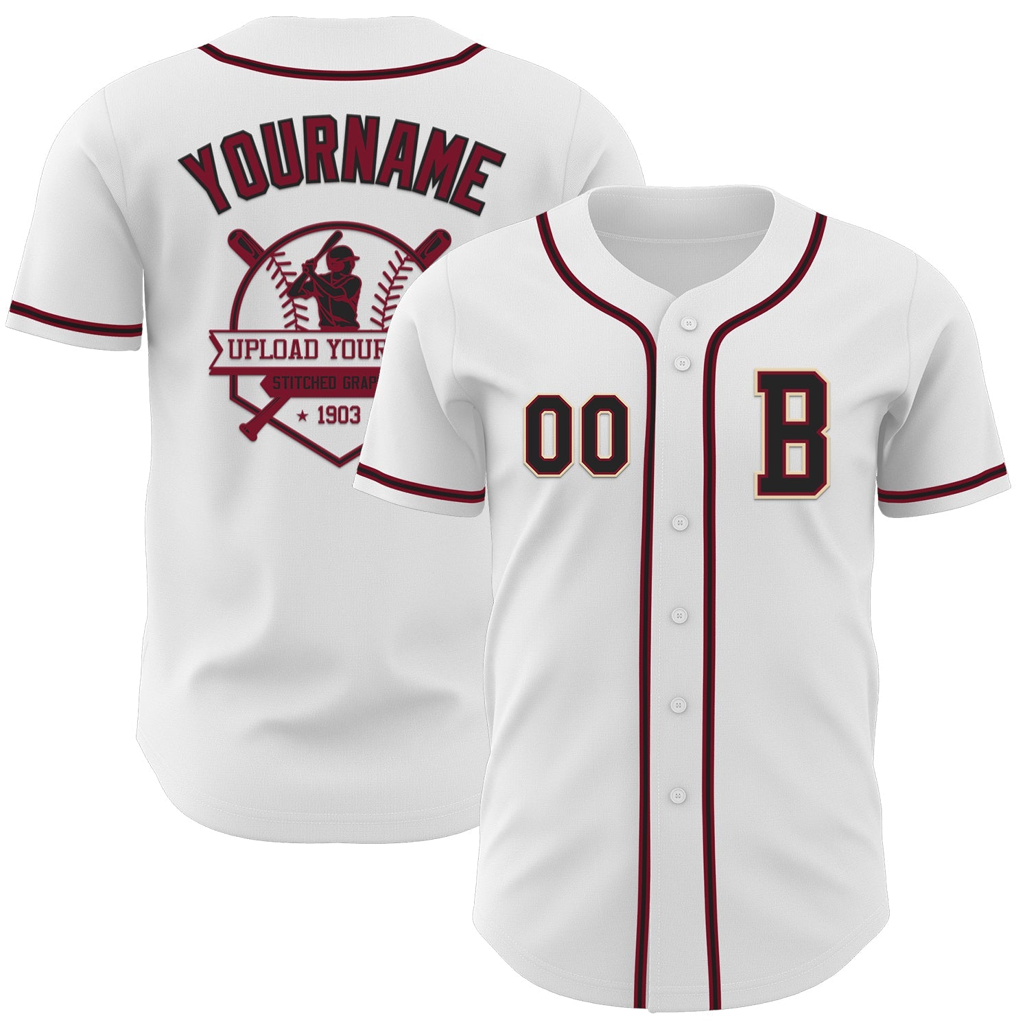 Custom White Black Crimson-Cream Authentic Baseball Jersey view 5
