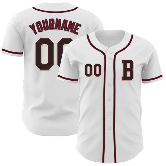Custom White Black Crimson-Cream Authentic Baseball Jersey - Main View