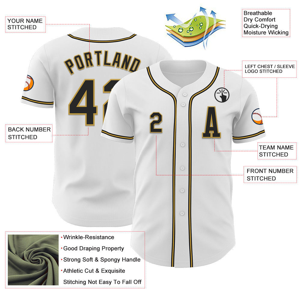 Custom White Black-Old Gold Authentic Baseball Jersey view 2