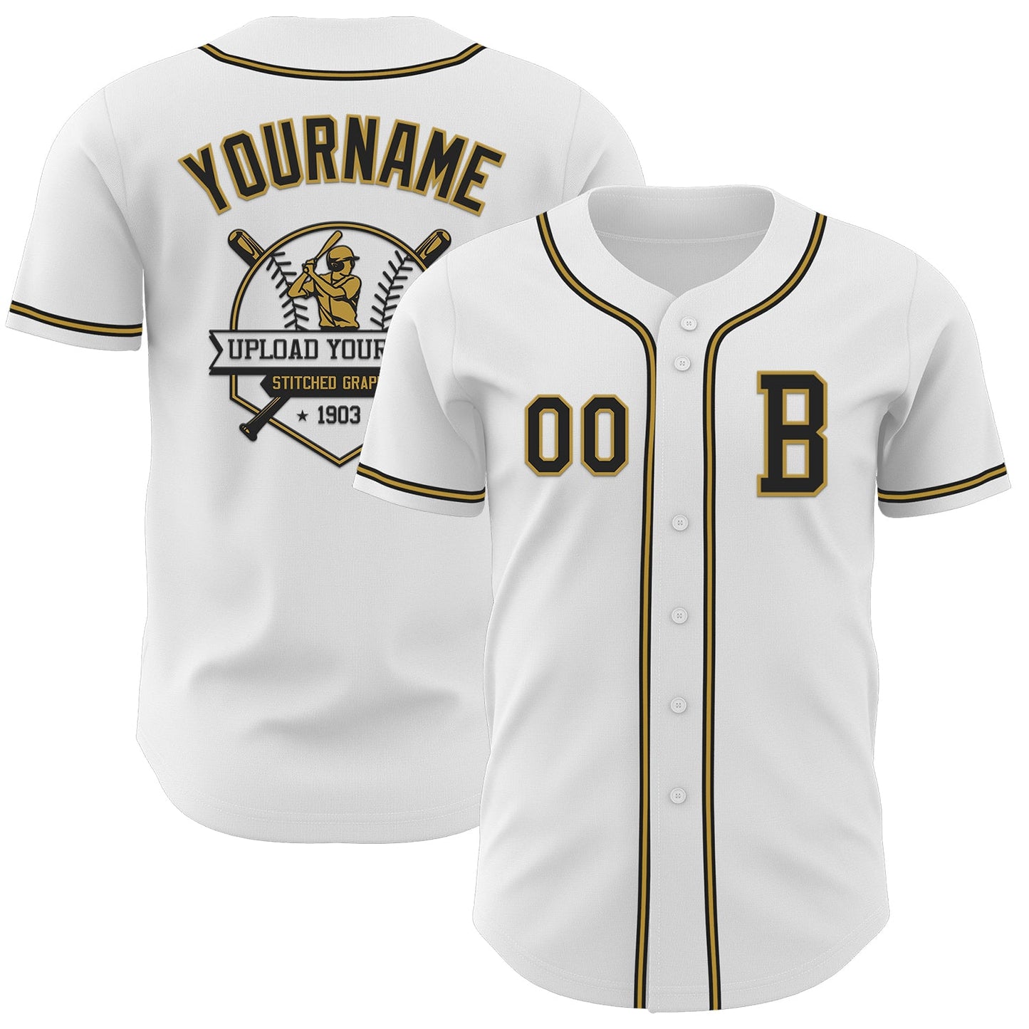 Custom White Black-Old Gold Authentic Baseball Jersey view 5