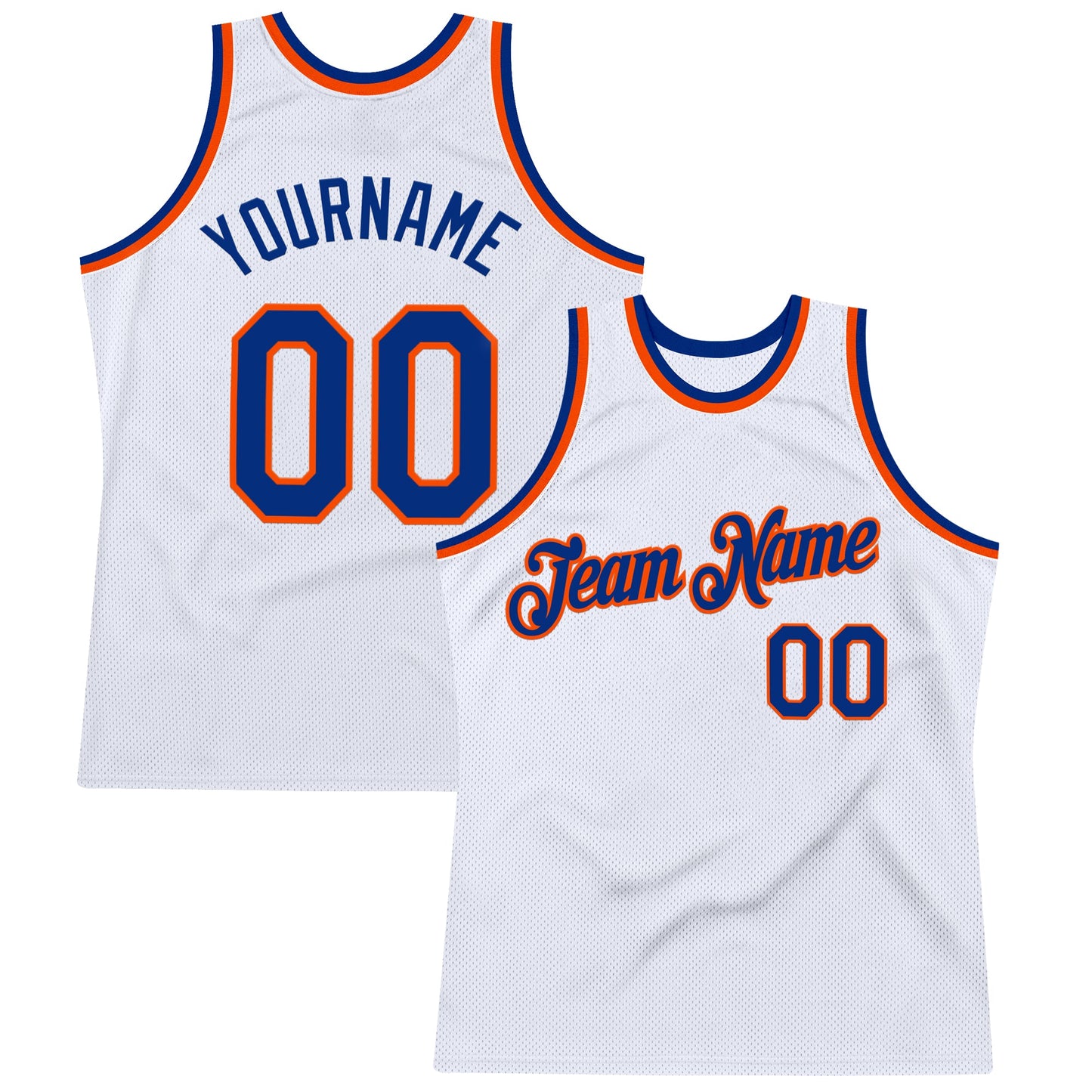 Custom White Royal-Orange Authentic Throwback Basketball Jersey - Main View