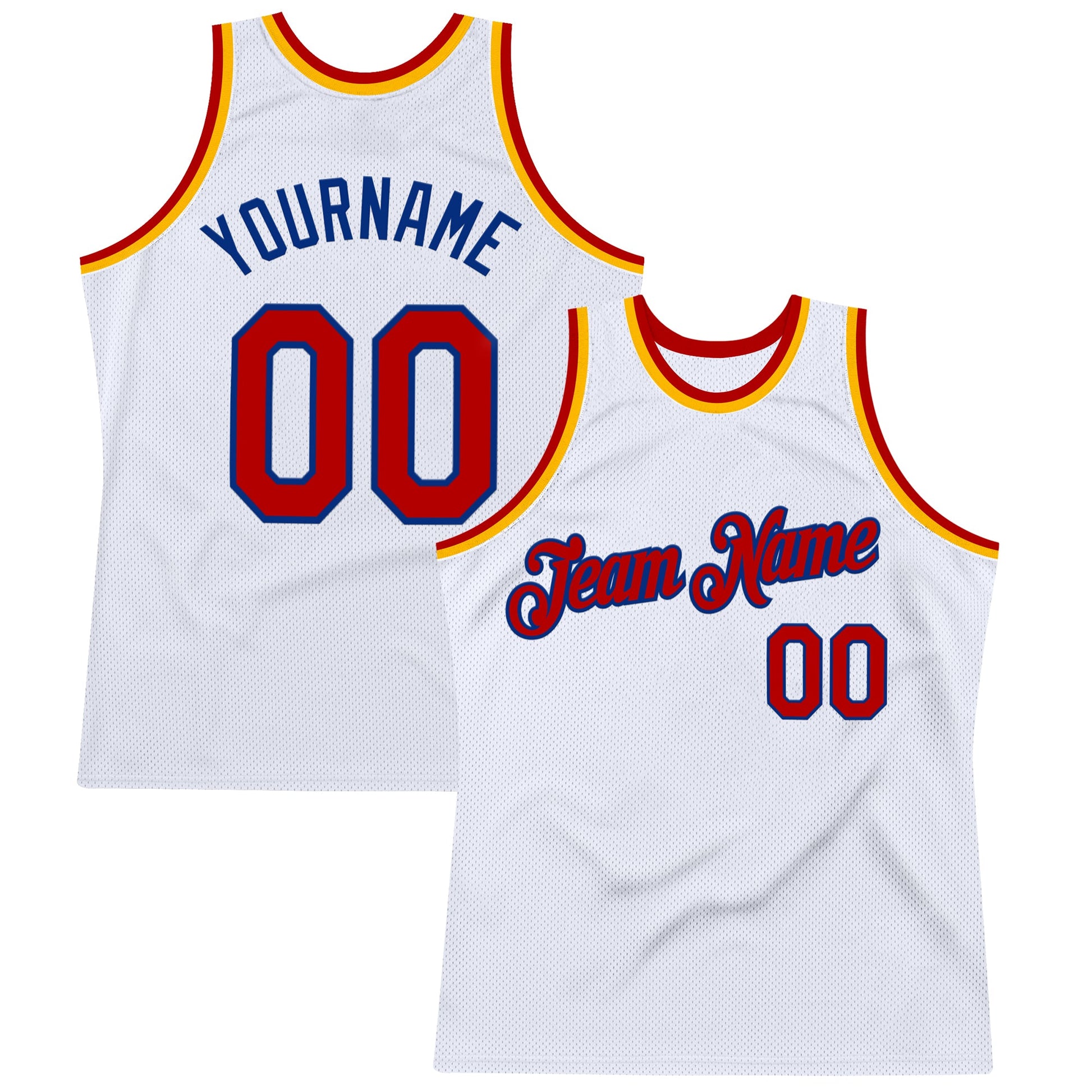 Custom White Red Royal-Gold Authentic Throwback Basketball Jersey - Main View