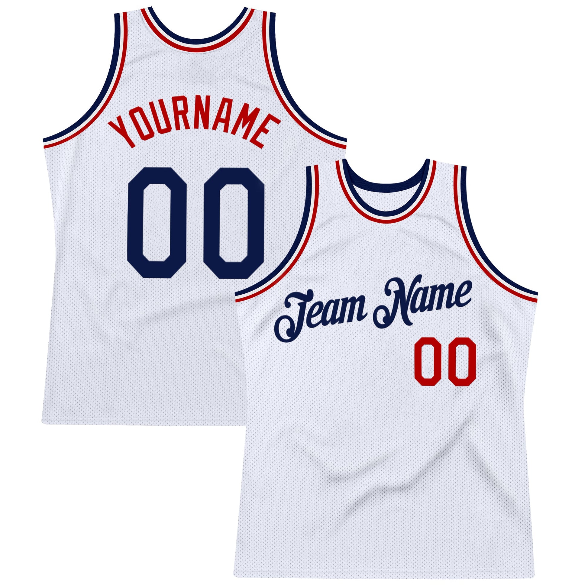 Custom White Navy-Red Authentic Throwback Basketball Jersey - Main View