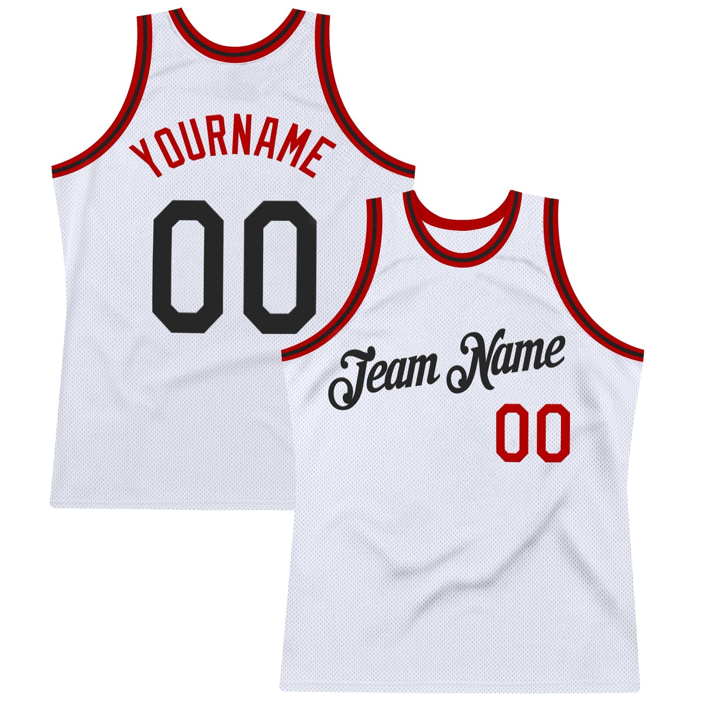 Custom White Black-Red Authentic Throwback Basketball Jersey - Main View