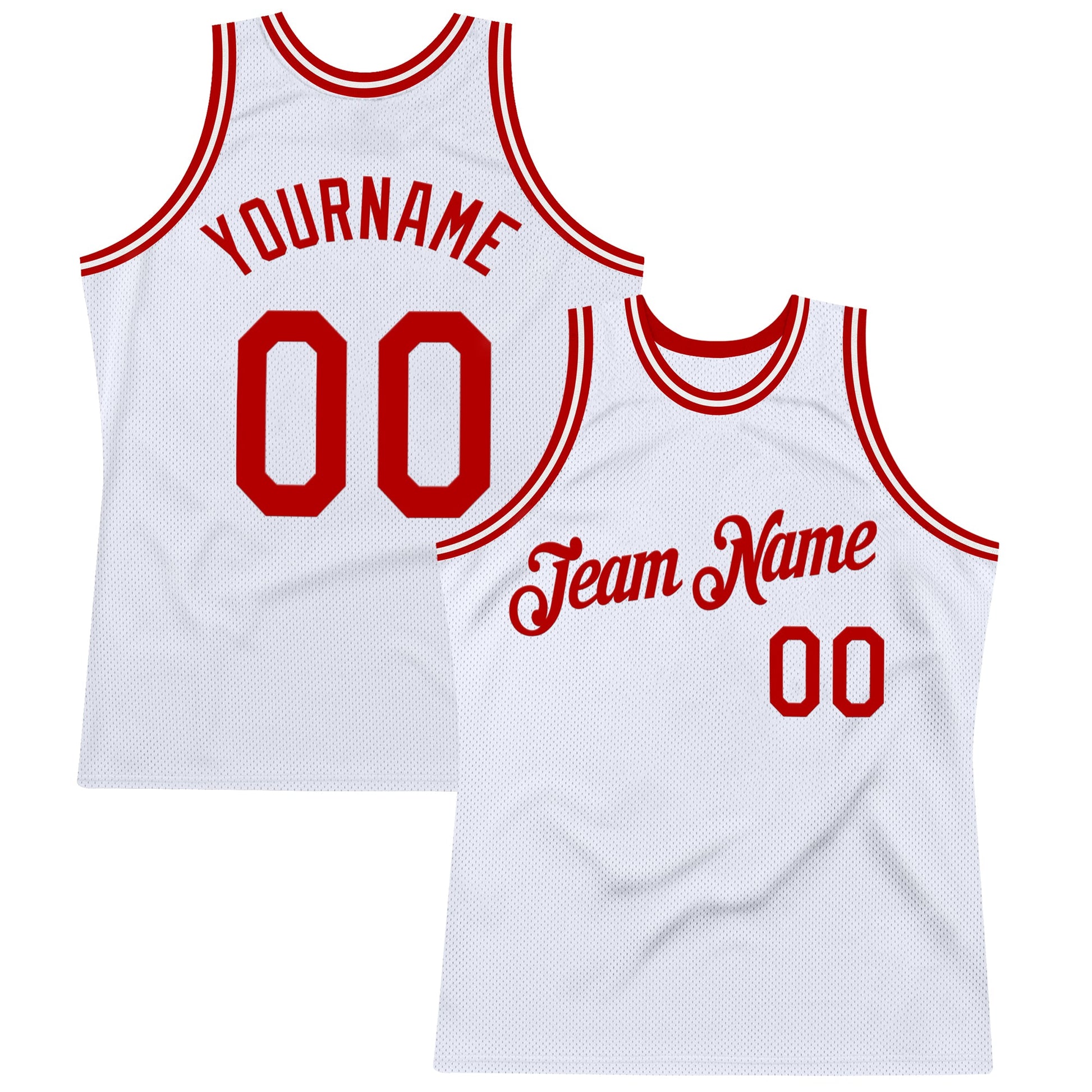 Custom White Red Authentic Throwback Basketball Jersey - Main View