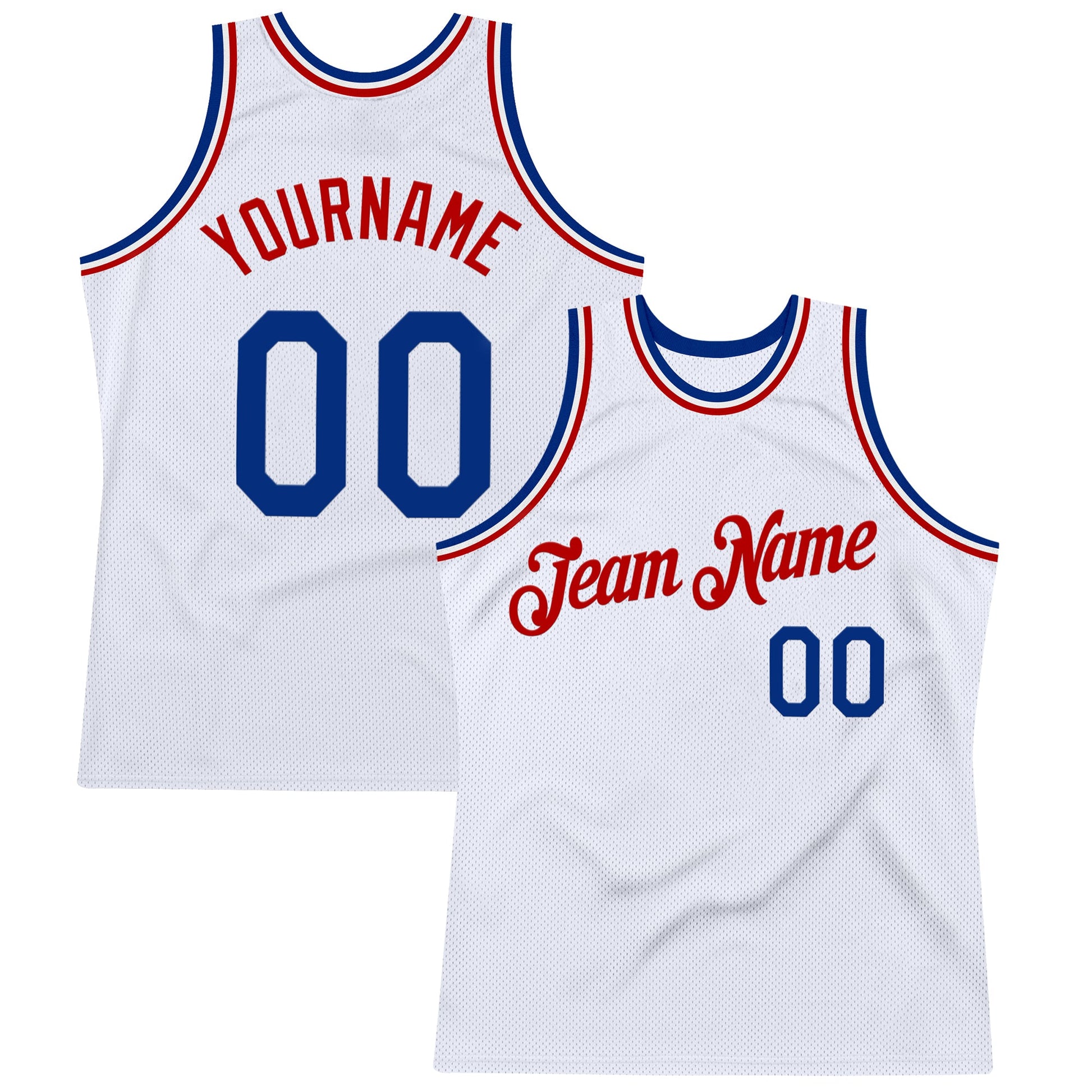 Custom White Royal-Red Authentic Throwback Basketball Jersey - Main View
