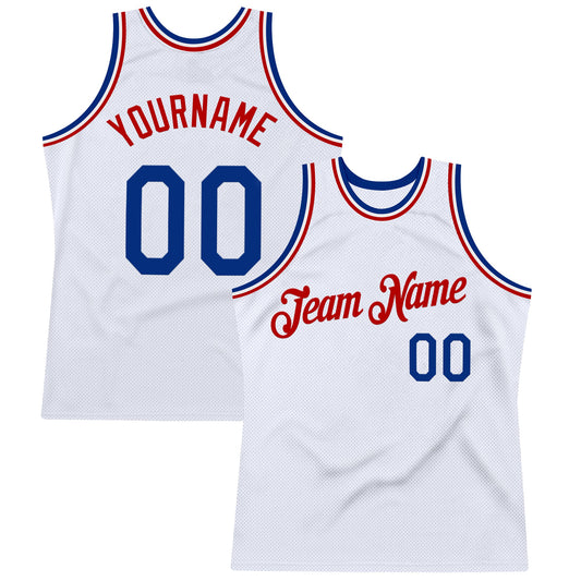 Custom White Royal-Red Authentic Throwback Basketball Jersey - Main View
