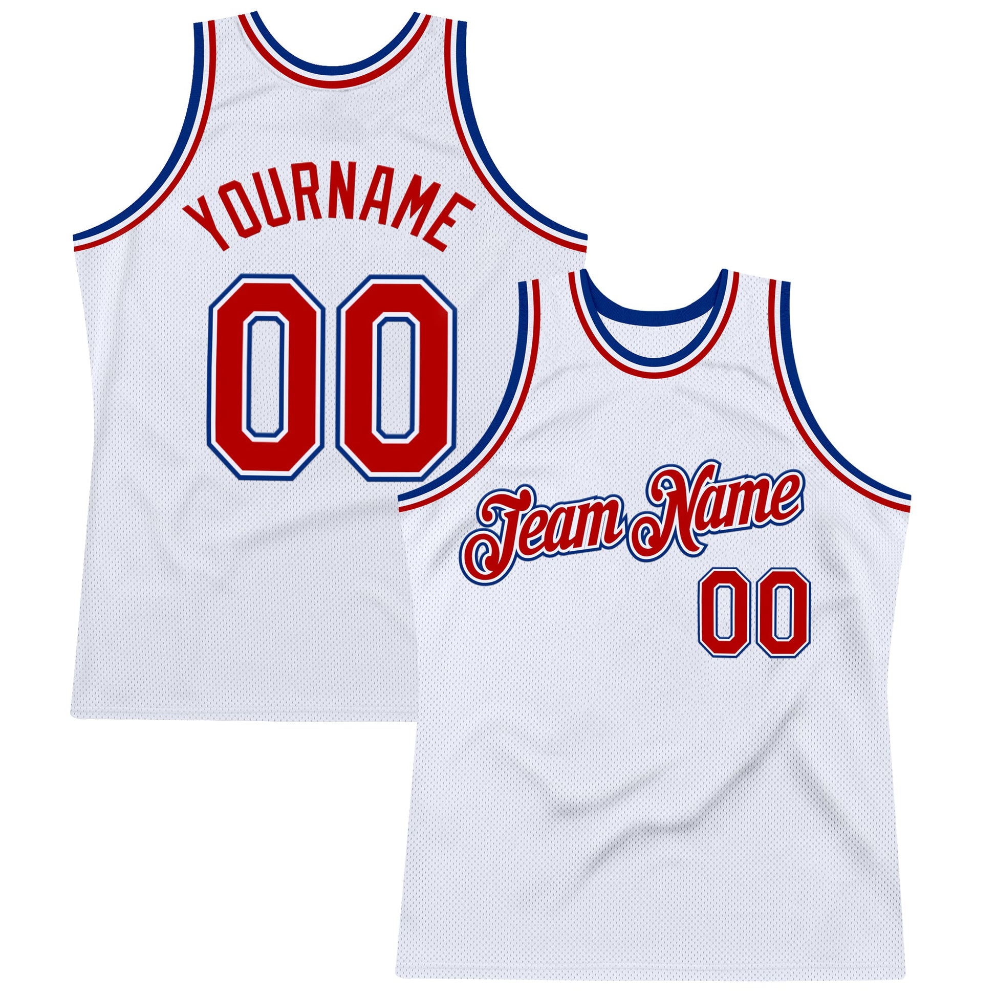 Custom White Red-Royal Authentic Throwback Basketball Jersey - Main View