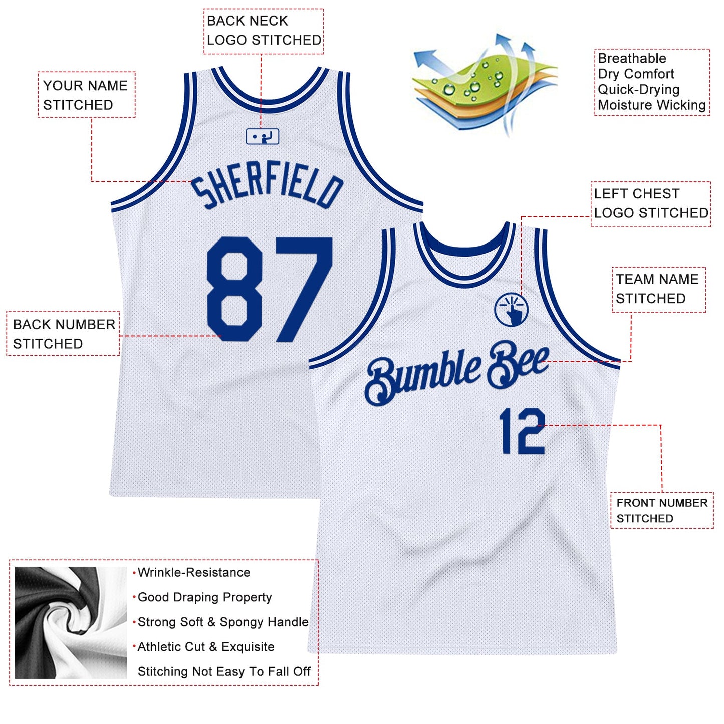 Custom White Royal Authentic Throwback Basketball Jersey view 2