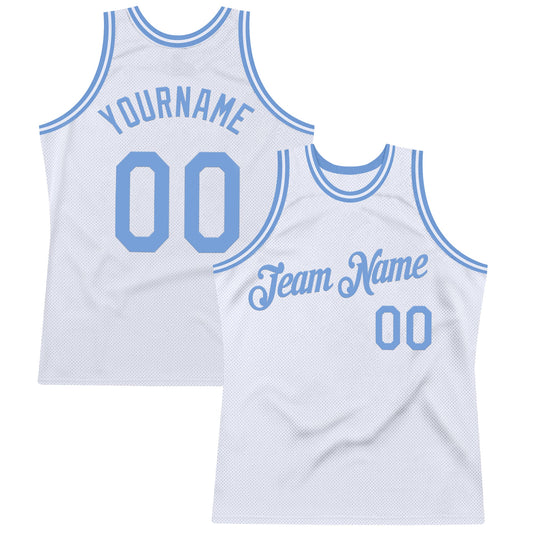 Custom White Light Blue Authentic Throwback Basketball Jersey - Main View