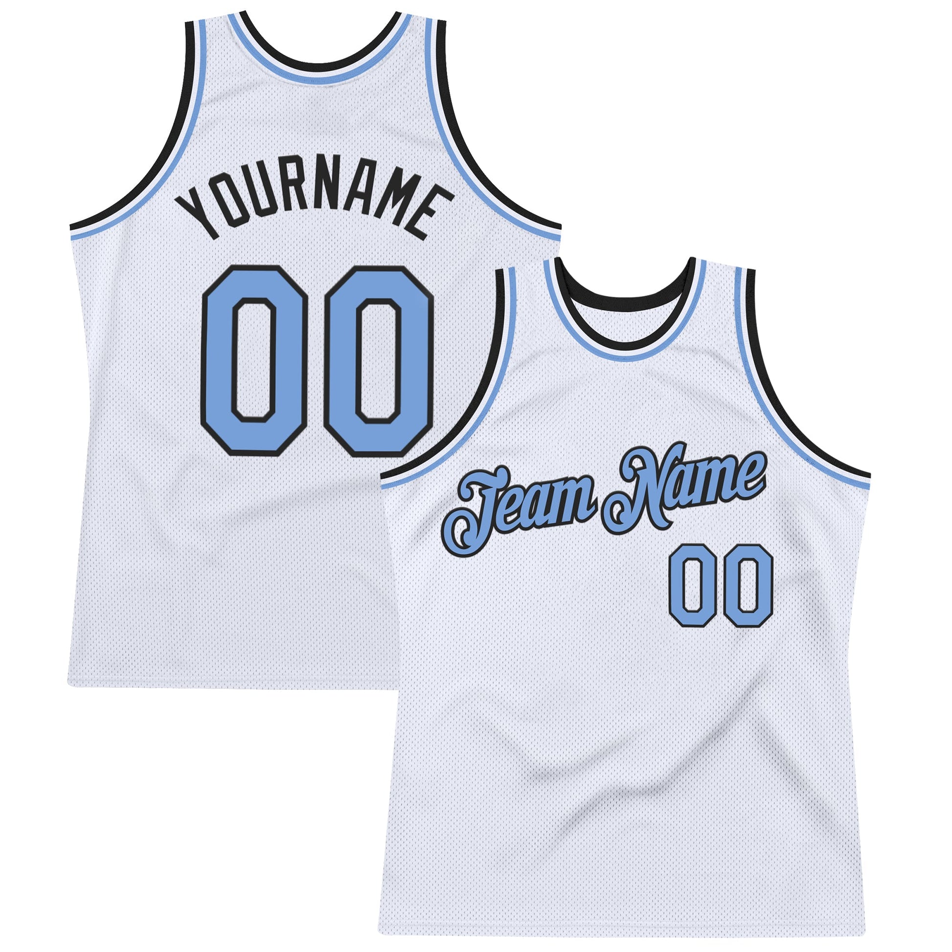 Custom White Light Blue-Black Authentic Throwback Basketball Jersey - Main View