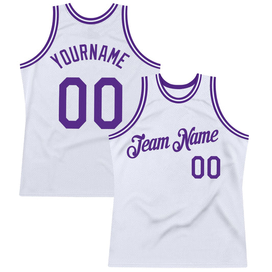 Custom White Purple Authentic Throwback Basketball Jersey - Main View