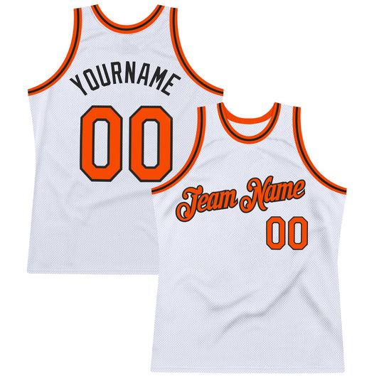 Custom White Orange-Black Authentic Throwback Basketball Jersey - Main View