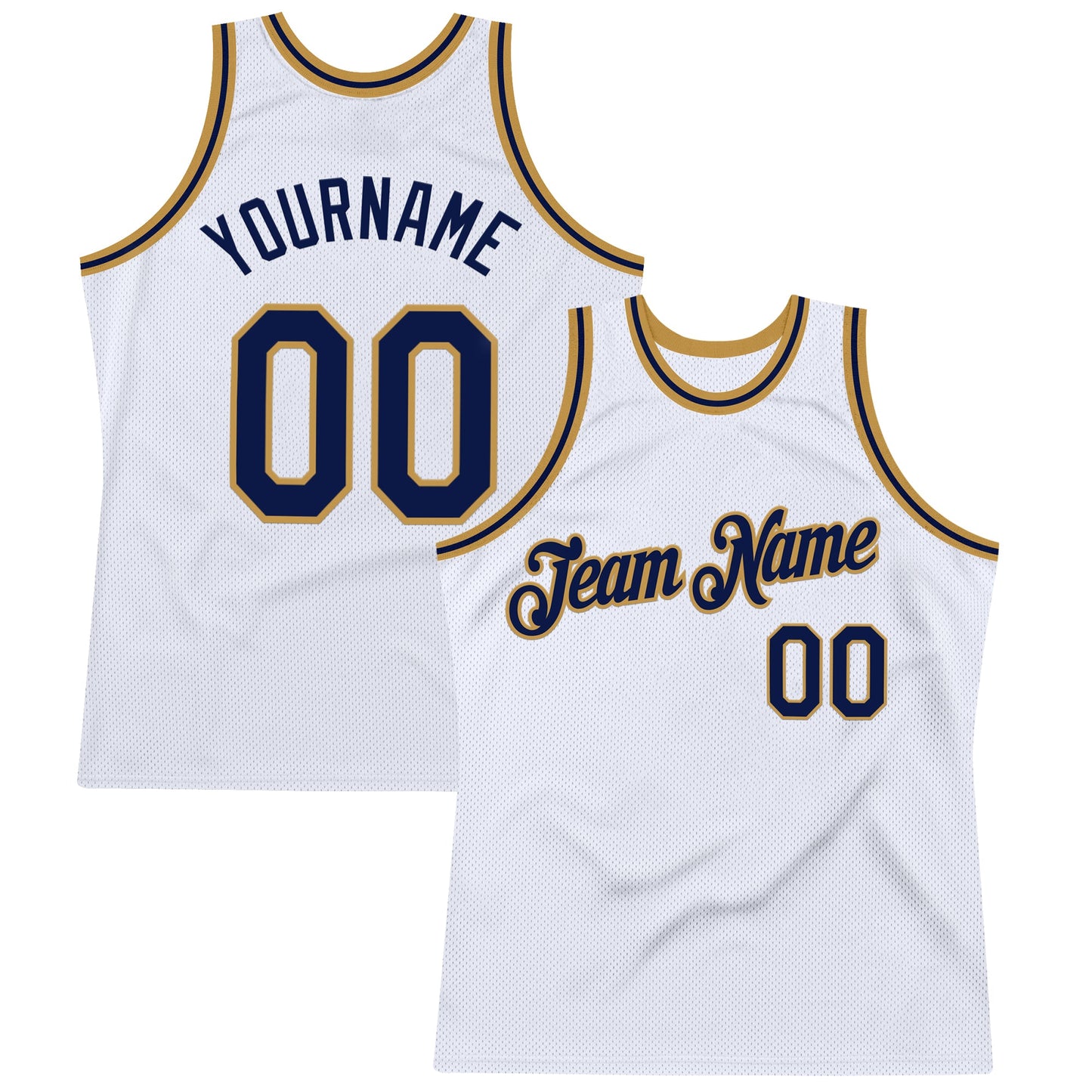 Custom White Navy-Old Gold Authentic Throwback Basketball Jersey - Main View