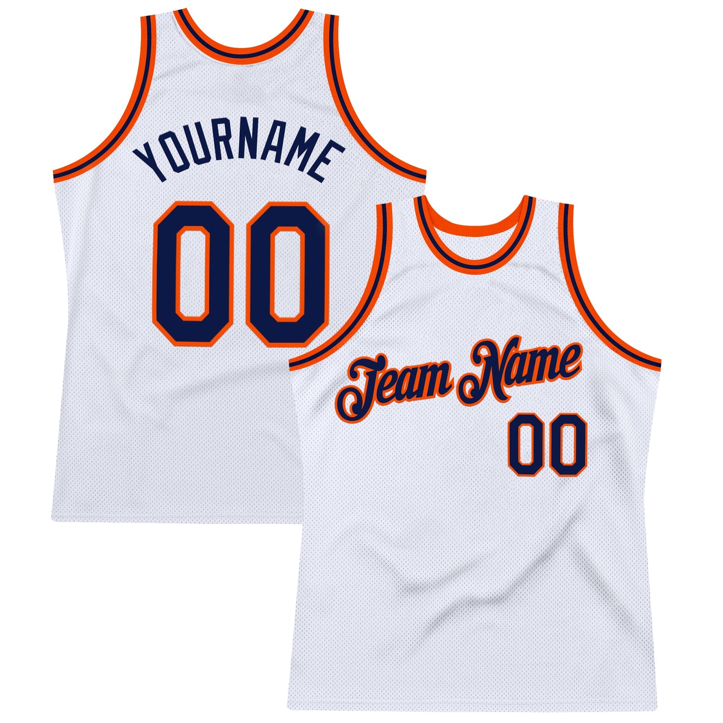 Custom White Navy-Orange Authentic Throwback Basketball Jersey - Main View