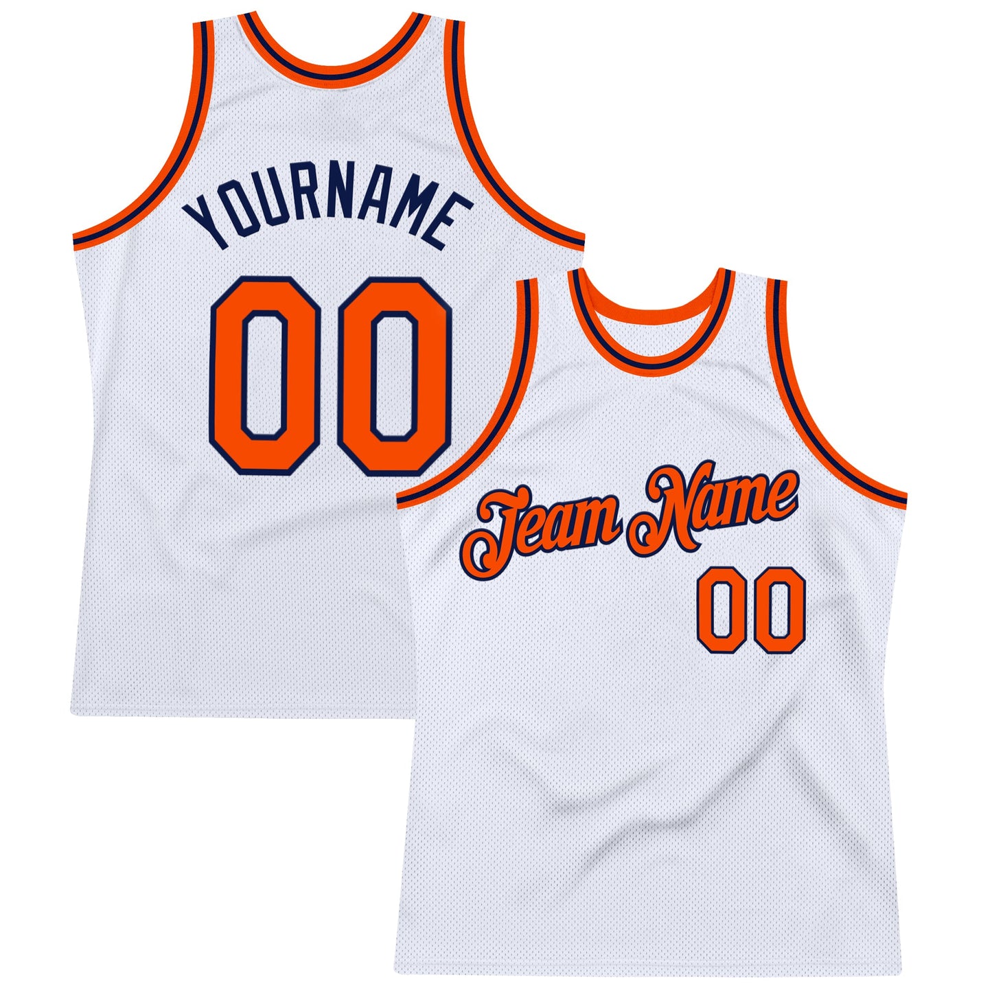 Custom White Orange-Navy Authentic Throwback Basketball Jersey - Main View