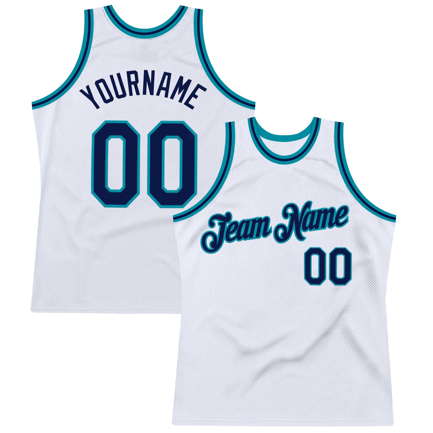 Custom White Navy-Teal Authentic Throwback Basketball Jersey - Main View