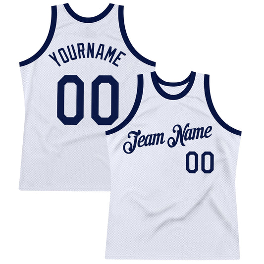 Custom White Navy Authentic Throwback Basketball Jersey - Main View