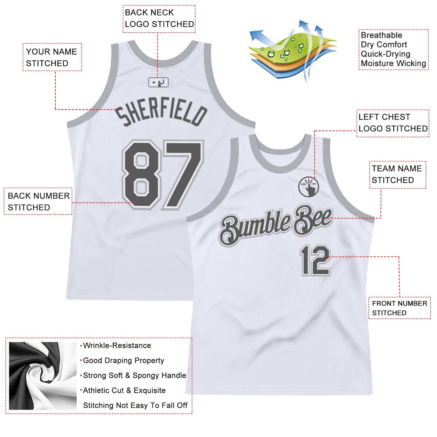 Custom White Steel Gray-Gray Authentic Throwback Basketball Jersey view 2