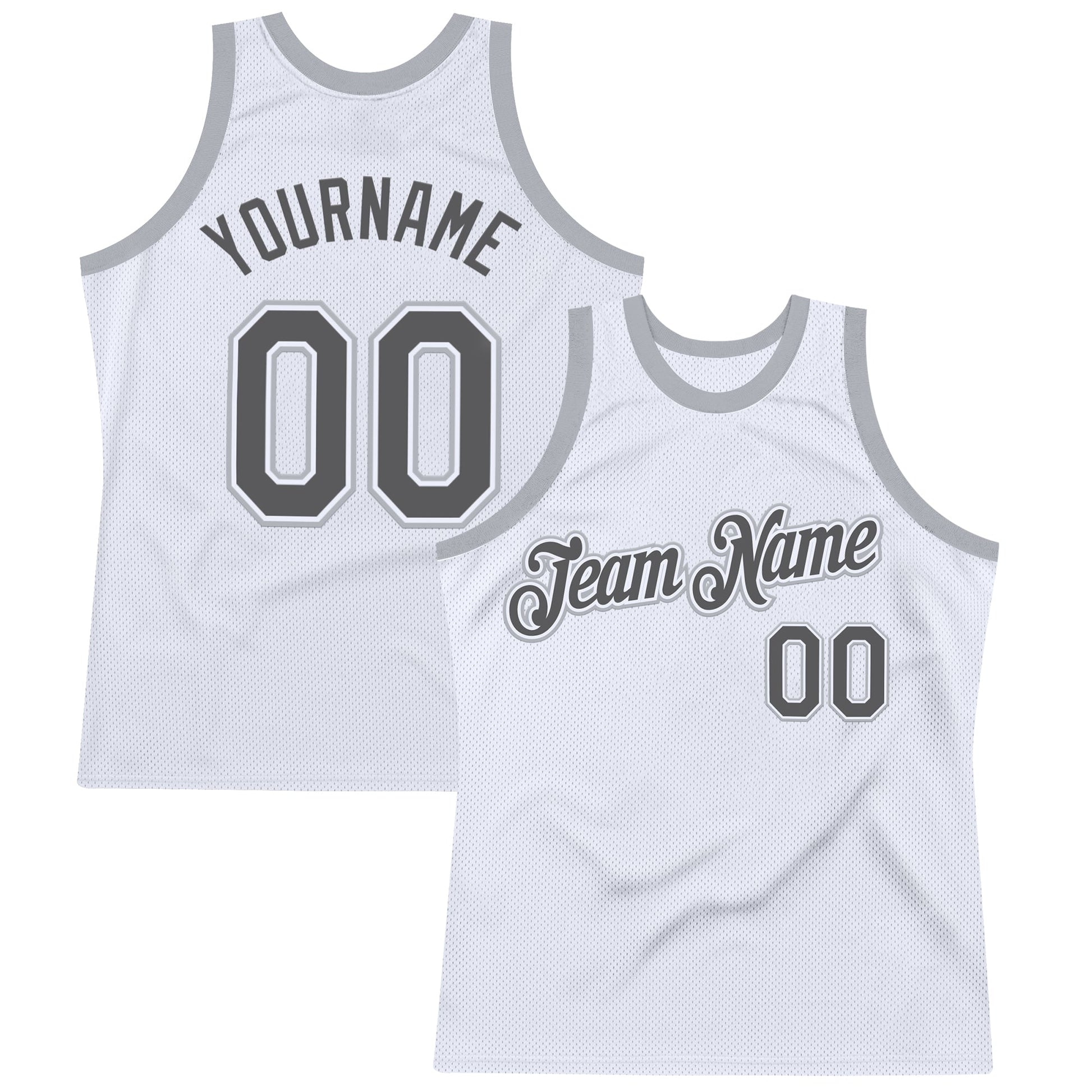 Custom White Steel Gray-Gray Authentic Throwback Basketball Jersey - Main View