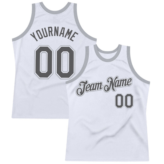 Custom White Steel Gray-Gray Authentic Throwback Basketball Jersey - Main View