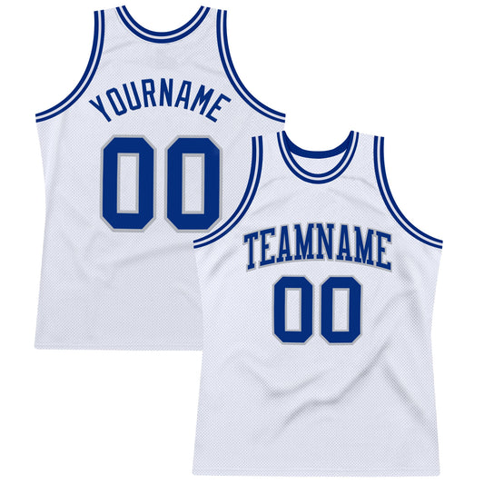 Custom White Royal-Gray Authentic Throwback Basketball Jersey - Main View