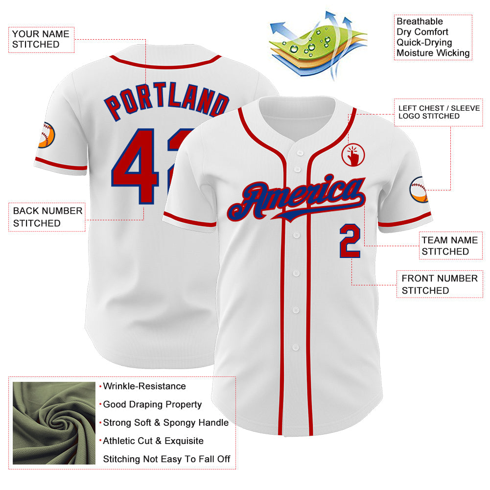 Custom White Red-Royal Authentic Baseball Jersey view 3