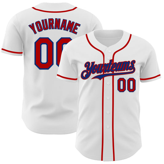 Custom White Red-Royal Authentic Baseball Jersey - Main View