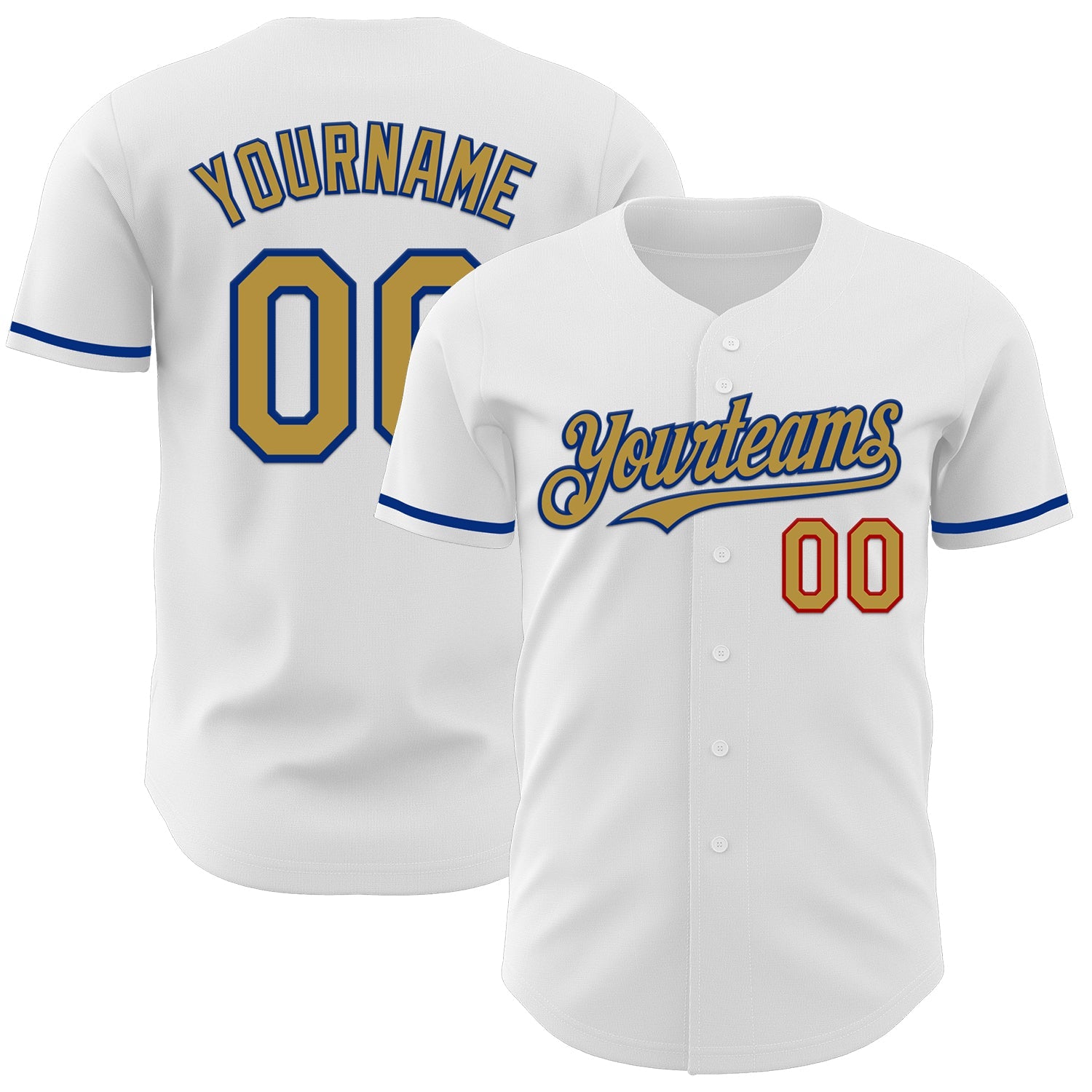 Custom White Old Gold Royal-Red Authentic Baseball Jersey - Main View