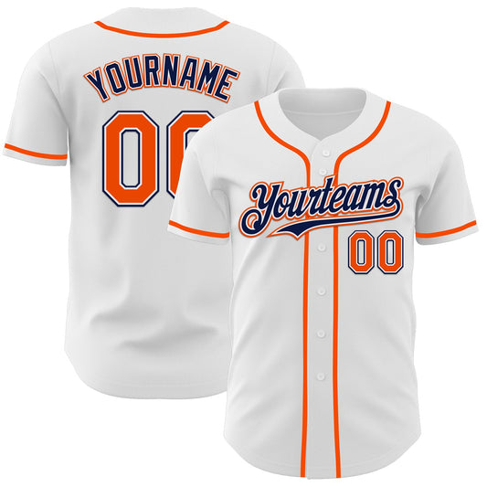 Custom White Orange-Navy Authentic Baseball Jersey - Main View