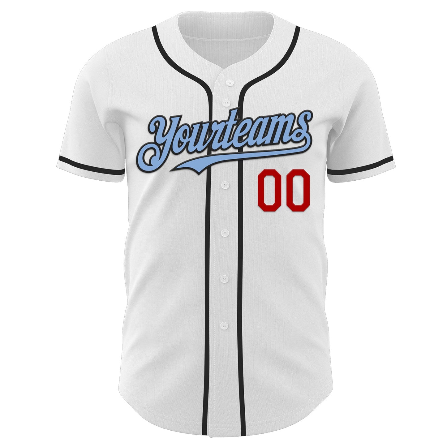 Custom White Light Blue Black-Red Authentic Baseball Jersey view 2